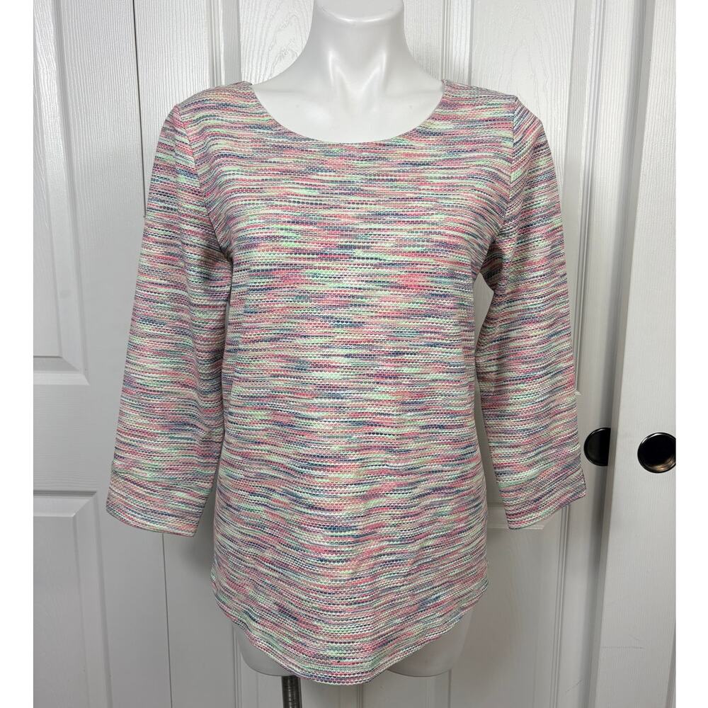 T by Talbots Striped Rainbow Slub Knit Sweater Size M Textured NWT